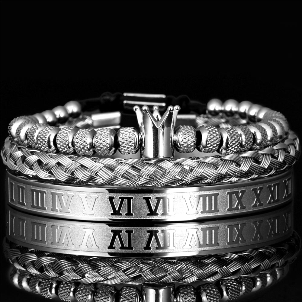 Original Design Crown 3-Piece Men's and Women's Bead Stainless Steel Handmade Bracelet