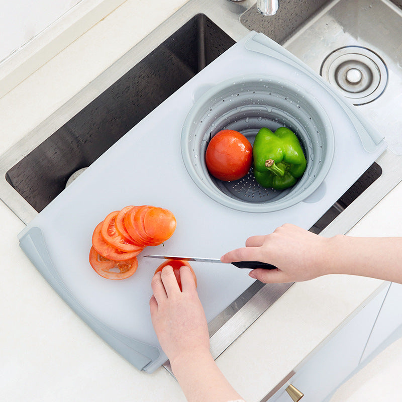 The innovative multi-functional 3 in 1 chopping board is a versatile kitchen tool that combines three functions in one.